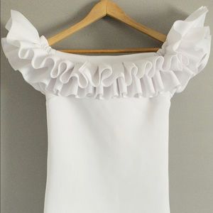 Off-the-Shoulder Ruffle Trim Fitted Dress